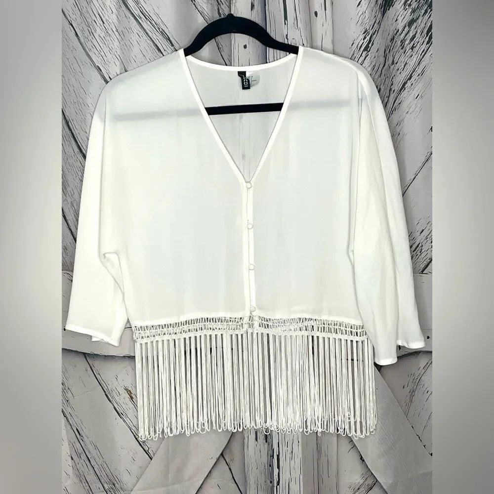 H&M Divided Sheer Fringe Top B-Neck S